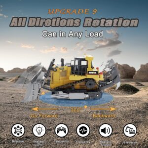 bnam Remote Control Bulldozer RC 1/16 Full Functional Construction Vehicle, 2.4Ghz 9 Channel Dozer Front Loader Toy with Light and Sound for Kids Age 6, 7, 8, 9, 10 and Up Years Old