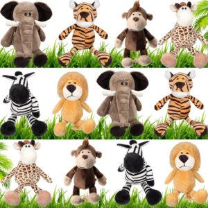 12 pieces safari stuffed animals 11.8 inch jungle animal toys set boys girls plush forest animals lion elephant zebra giraffe tiger monkey for zoo animal party teacher student award (cute style)