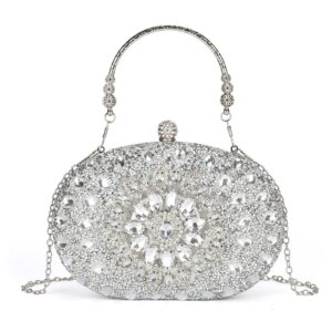 fannos Rhinestone Evening Clutch Purses for Women, Party Crystal Purses Diamond Handbag Weddings Formal Bag (A Silver)