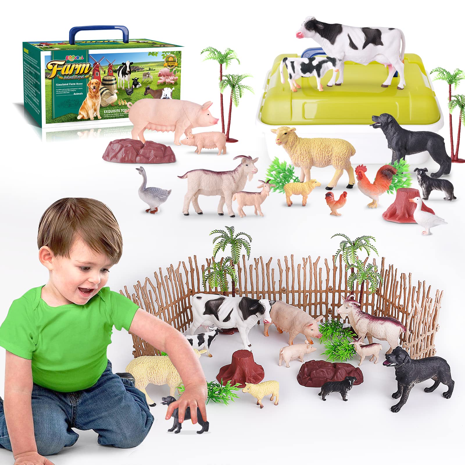 EnAuRoL 35 PCS Farm Animals Toys for Toddlers 3 Years Old Boys and Girls Realistic Animal Figures Playsets Toys for Kids 3~8 Christmas Birthday Gift