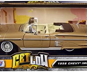 Toy Cars 1958 Chevy Impala Convertible Lowrider Light Brown with Cream Interior Get Low Series 1/24 Diecast Model Car by Motormax 79025