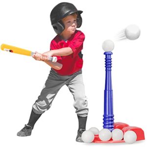 bellochiddo tball set for toddlers 3-5 - toddler t-ball sets include retractable batting bat & baseball bases and 6 balls, indoor & outdoor sport toys | gifts for ages 3 4 5 6 year old boys and girls