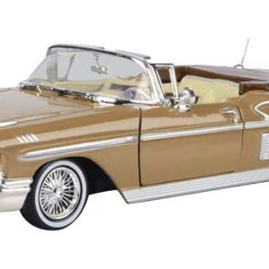 Toy Cars 1958 Chevy Impala Convertible Lowrider Light Brown with Cream Interior Get Low Series 1/24 Diecast Model Car by Motormax 79025