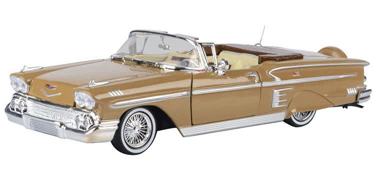 Toy Cars 1958 Chevy Impala Convertible Lowrider Light Brown with Cream Interior Get Low Series 1/24 Diecast Model Car by Motormax 79025