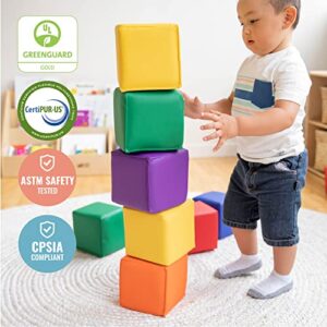 ECR4Kids SoftZone Quad Fold-N-Go Activity Mat and Patchwork Toddler Blocks, Beginner Playset, Assorted, 13-Piece