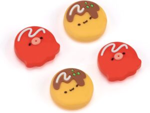 geekshare cute thumb grip caps compatible with nintendo switch/oled/switch lite,soft silicone joystick rocker cover,4pcs- takoyaki