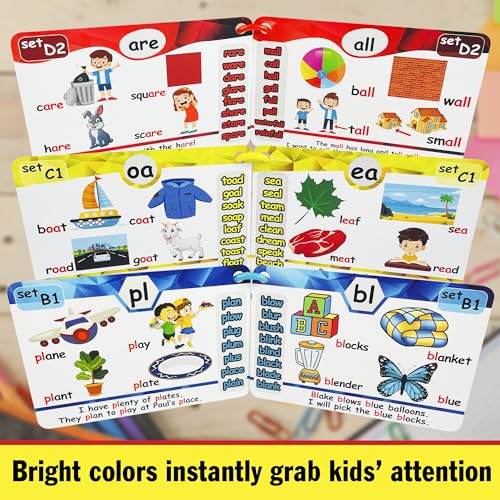 Phonics Flash Cards - Learn to Read in 20 Phonic Stages - Digraphs CVC Blends Long Vowel Sounds - Phonics Games for Kids Ages 4-8 Kindergarten First Second Grade Homeschool Educational