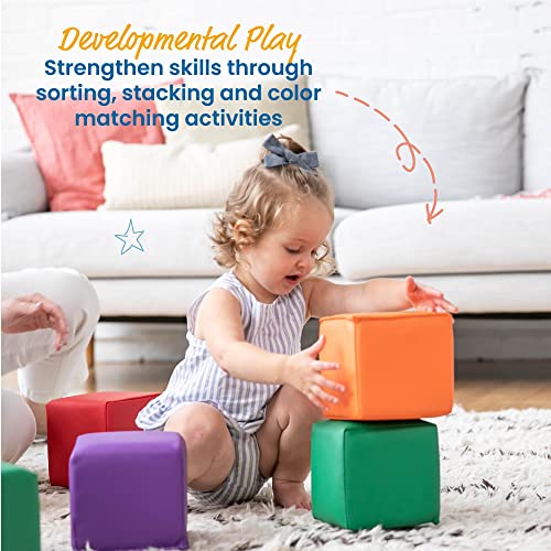 ECR4Kids SoftZone Quad Fold-N-Go Activity Mat and Patchwork Toddler Blocks, Beginner Playset, Assorted, 13-Piece