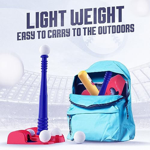 BELLOCHIDDO Tball set for toddlers 3-5 - Toddler T-Ball Sets Include Retractable Batting Bat & Baseball Bases and 6 Balls, Indoor & Outdoor Sport Toys | Gifts for Ages 3 4 5 6 Year Old Boys and Girls