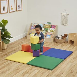 ECR4Kids SoftZone Quad Fold-N-Go Activity Mat and Patchwork Toddler Blocks, Beginner Playset, Assorted, 13-Piece