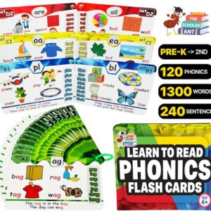 Phonics Flash Cards - Learn to Read in 20 Phonic Stages - Digraphs CVC Blends Long Vowel Sounds - Phonics Games for Kids Ages 4-8 Kindergarten First Second Grade Homeschool Educational