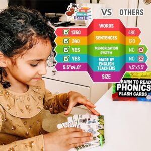 Phonics Flash Cards - Learn to Read in 20 Phonic Stages - Digraphs CVC Blends Long Vowel Sounds - Phonics Games for Kids Ages 4-8 Kindergarten First Second Grade Homeschool Educational