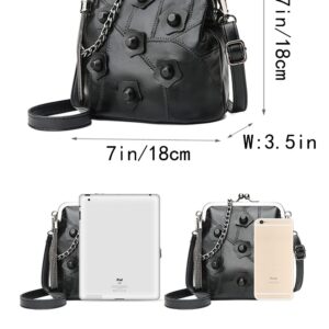 SMALLBLUER Women Rivet Purses Satchel Kiss-lock Vintage Chain Shoulder Bag Clutch Wallet Handbag with Tassel Pendant-Black