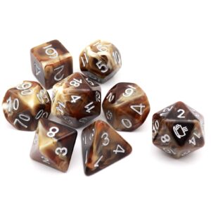 haxtec coffee dnd dice set 8pcs filled resin dice set d&d polyhedral dice for rpg dungeons and dragons ttrpg gift