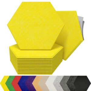 Hexagon Acoustic Panels for Sound Dampening - 12 Pack Self Adhesive Sound Absorption Panels - Eco Friendly Acoustic Treatment for Echo Reduction (Yellow)