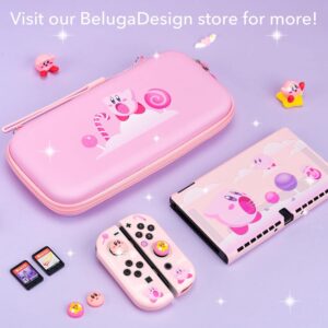 BelugaDesign Pink Puff Ball Case | Cute Kawaii Anime Smash Pink Carry Travel | Shoulder Wrist Straps Accessory Set Stores 9 Game Cards | Compatible with Nintendo Switch Standard Lite OLED (Case Only)