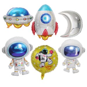 NOLITOY Astronaut Aluminum Balloon 10pcs Foil Mylar Balloon Rocket Foil Balloons for Kids Birthday Space Themed Party Decoration