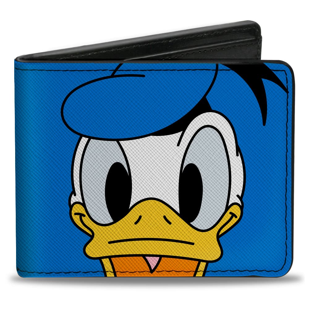 Disney Wallet, Bifold, Disney Donald Duck Face Close Up and Signature Blue, Vegan Leather