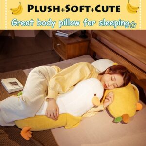 Banana Duck Plush Toy 19.6'',Cute Plushies Banana Stuffed Animal,Duck Plushie Long Banana Duck Plush Pillow,Funny Hugging Pillow Sleeping Cushion Soft Gifts for Boys Girls Birthday Christmas(White)