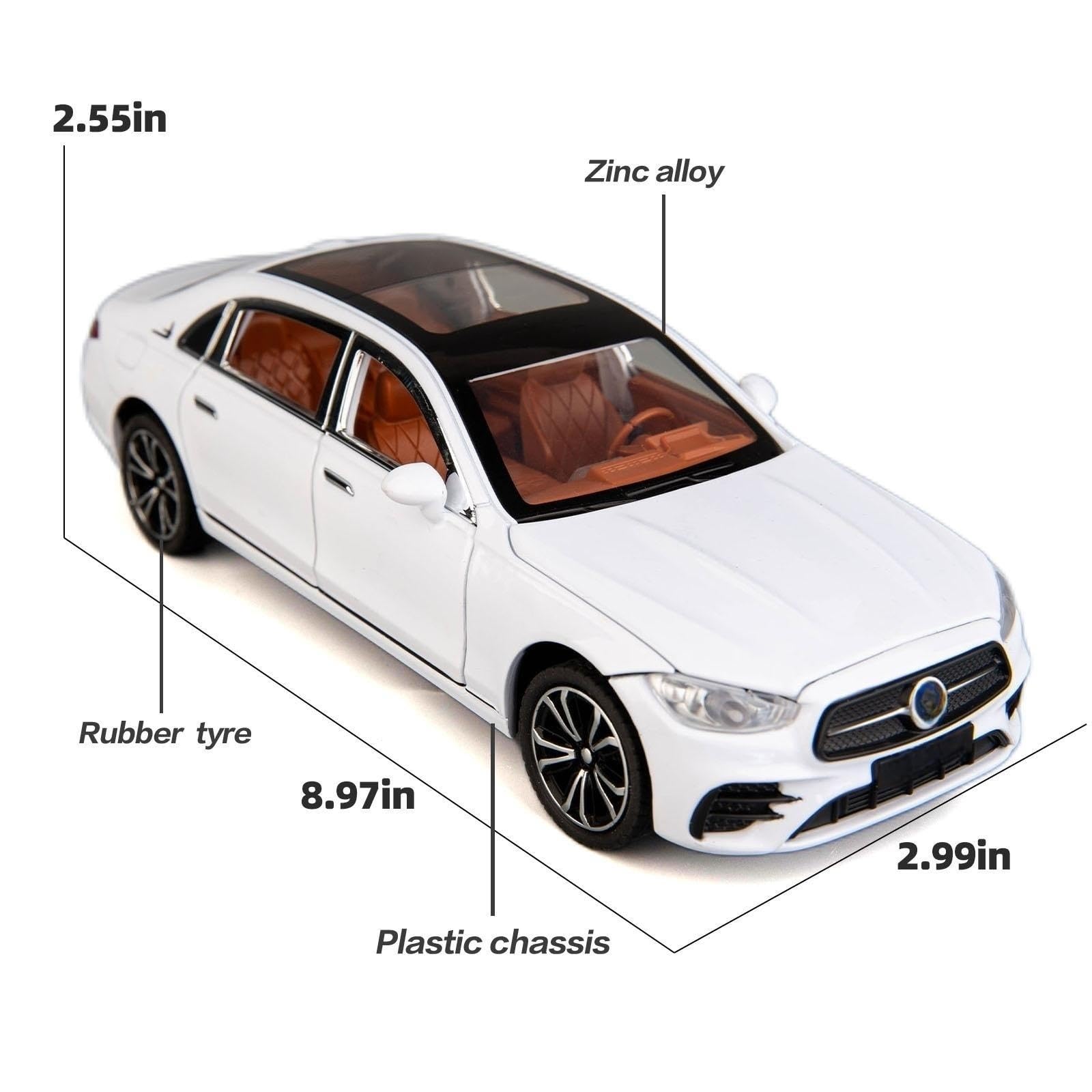 BDTCTK 1/24 Benz E300 Model Car,Zinc Alloy Pull Back Toy Diecast Toy Cars with Sound and Light for Kids Boy Girl Gift(White)