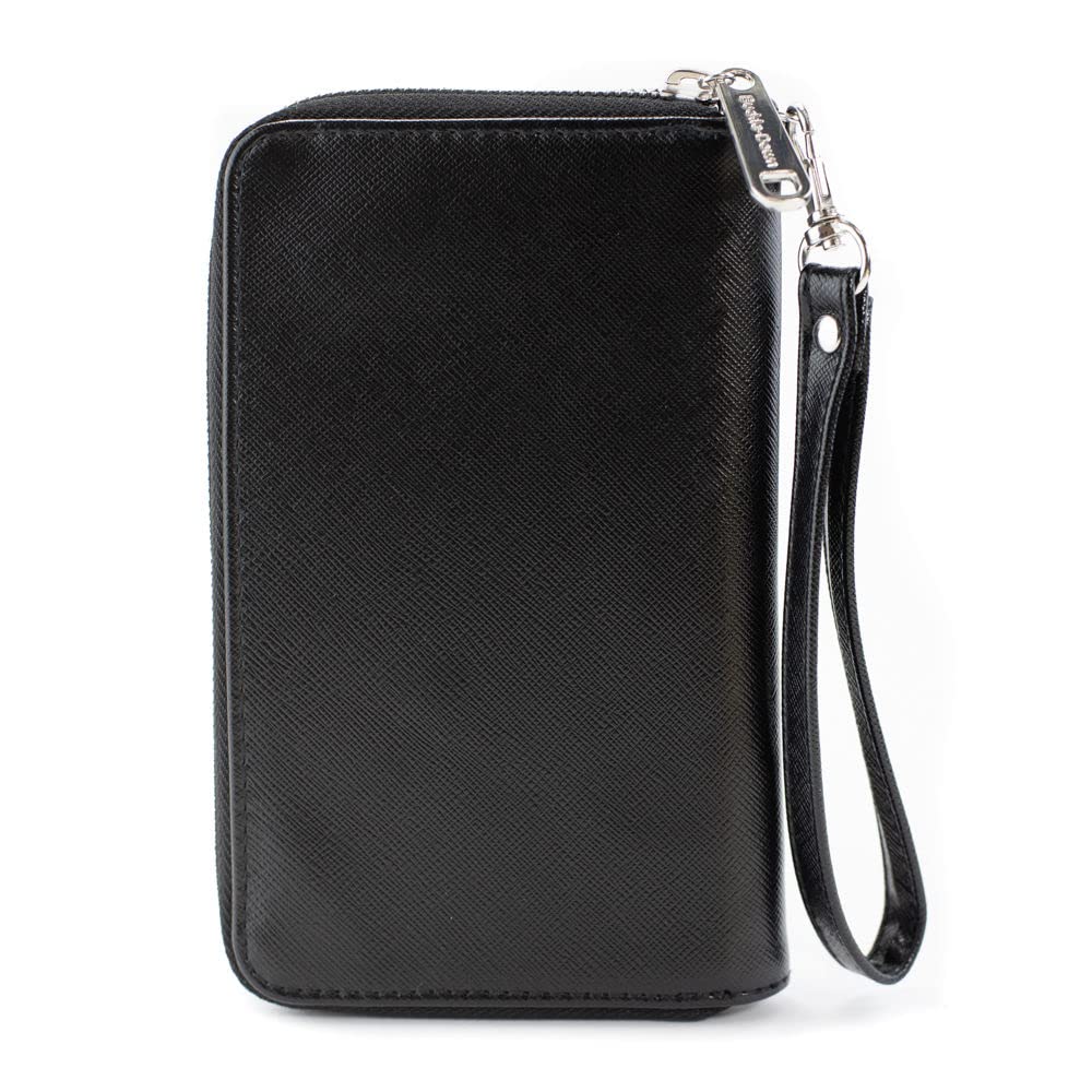 Buckle-Down Wallet, Zip Around, Mushroom Outlines Scattered Black Multi Neon, Vegan Leather