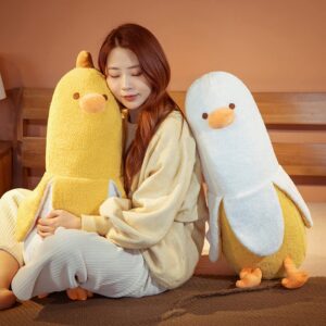 Banana Duck Plush Toy 19.6'',Cute Plushies Banana Stuffed Animal,Duck Plushie Long Banana Duck Plush Pillow,Funny Hugging Pillow Sleeping Cushion Soft Gifts for Boys Girls Birthday Christmas(White)