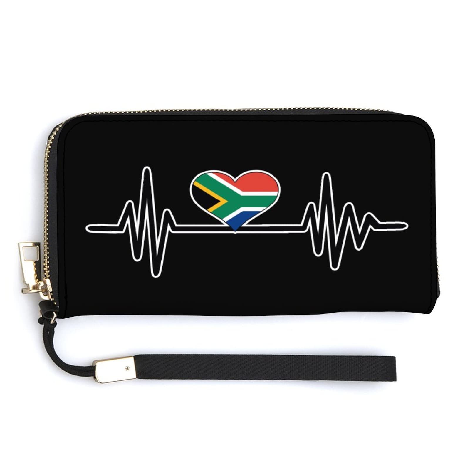 South Africa Heart Beat Women’s Long Wallet PU Clutch Purse with Wristlet Strap Zipper Mini Handbag