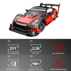 PENCHEN RC Drift Car 1/16 RC Car 2.4GHz 4WD 40km/h RC Race Car High Speed Kids Gift RTR, Black