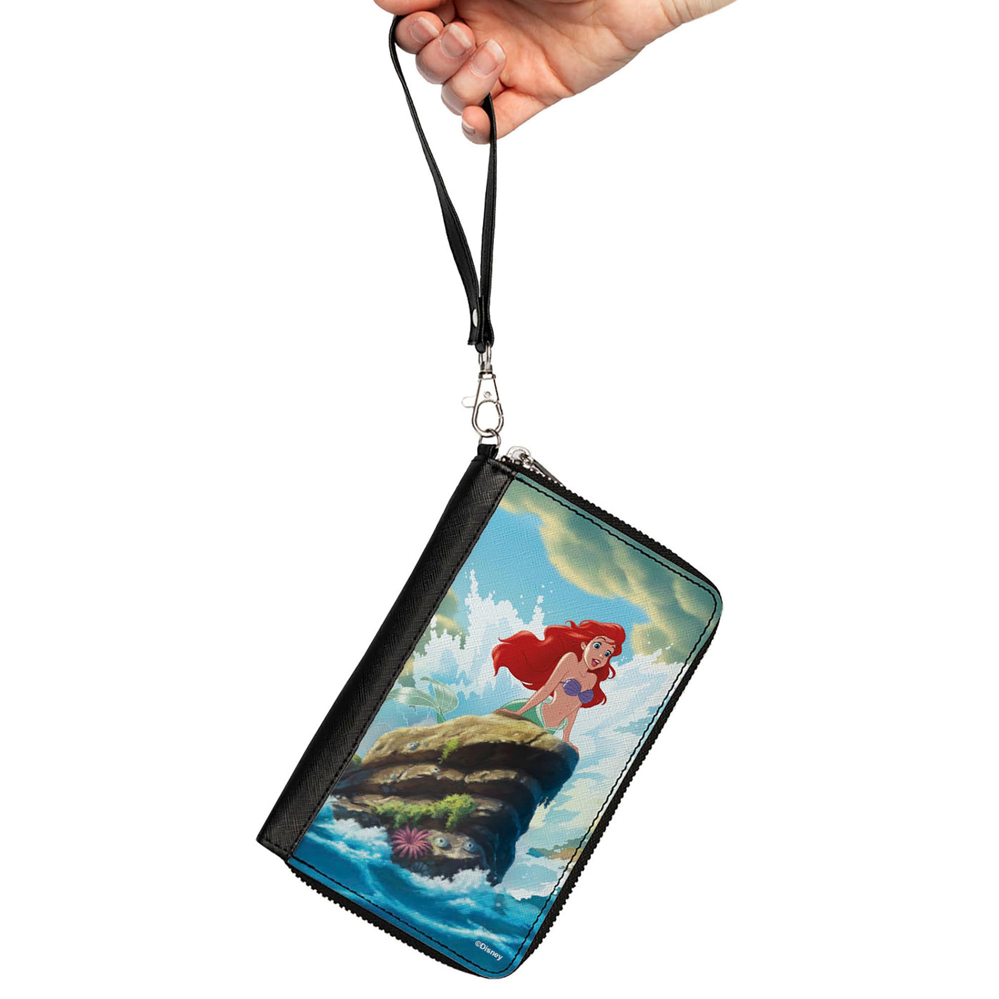 Buckle-Down Disney Wallet, Zip Around, The Little Mermaid Ariel Splash Rock Pose, Vegan Leather