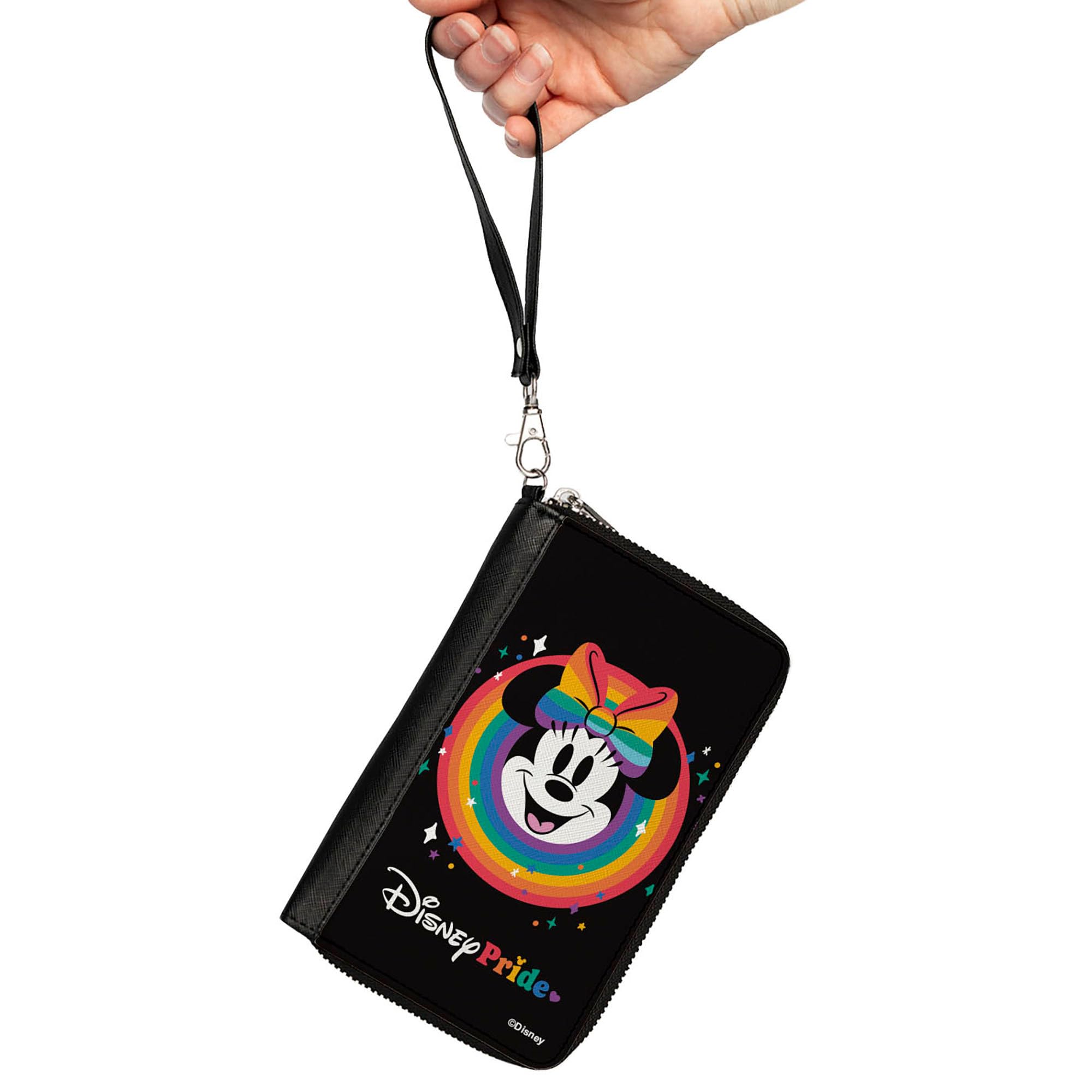 Buckle-Down Disney Wallet, Zip Around, Minnie Mouse Disney Pride Smiling Face Rainbow, Vegan Leather