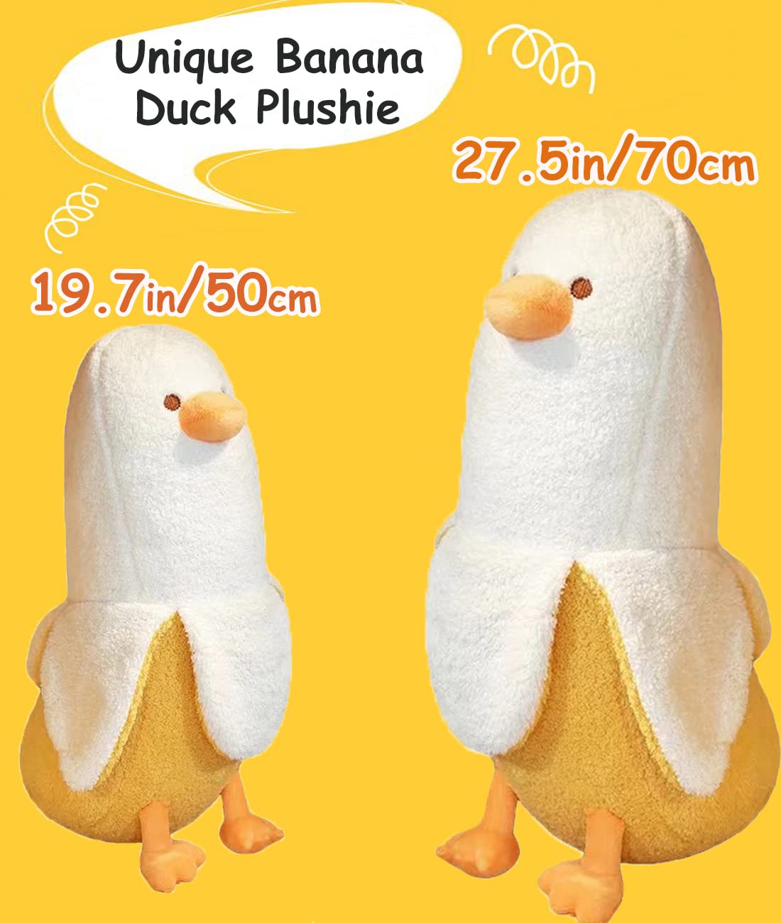 Banana Duck Plush Toy 19.6'',Cute Plushies Banana Stuffed Animal,Duck Plushie Long Banana Duck Plush Pillow,Funny Hugging Pillow Sleeping Cushion Soft Gifts for Boys Girls Birthday Christmas(White)