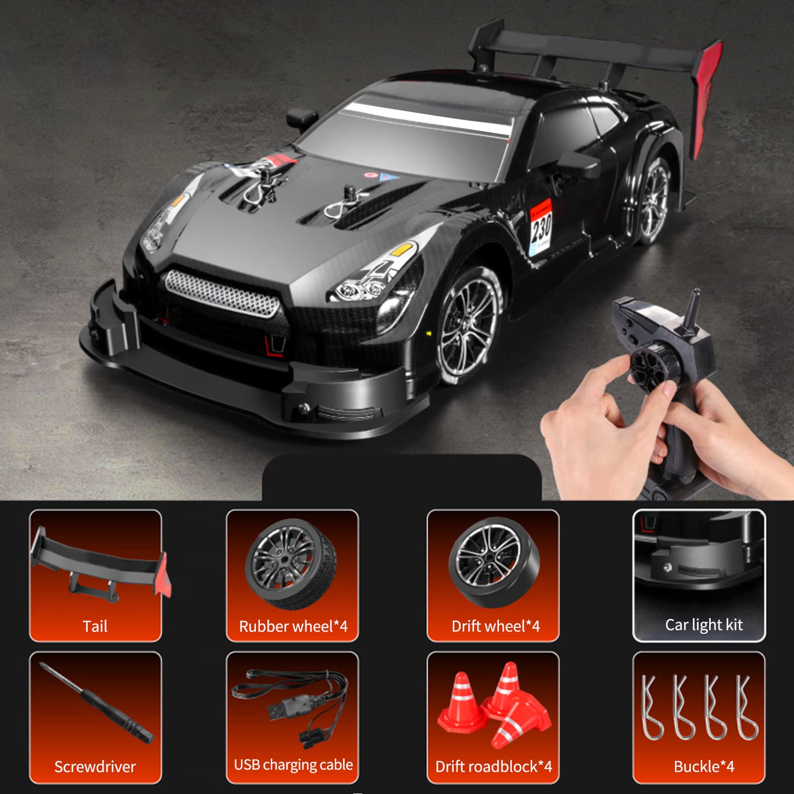 PENCHEN RC Drift Car 1/16 RC Car 2.4GHz 4WD 40km/h RC Race Car High Speed Kids Gift RTR, Black