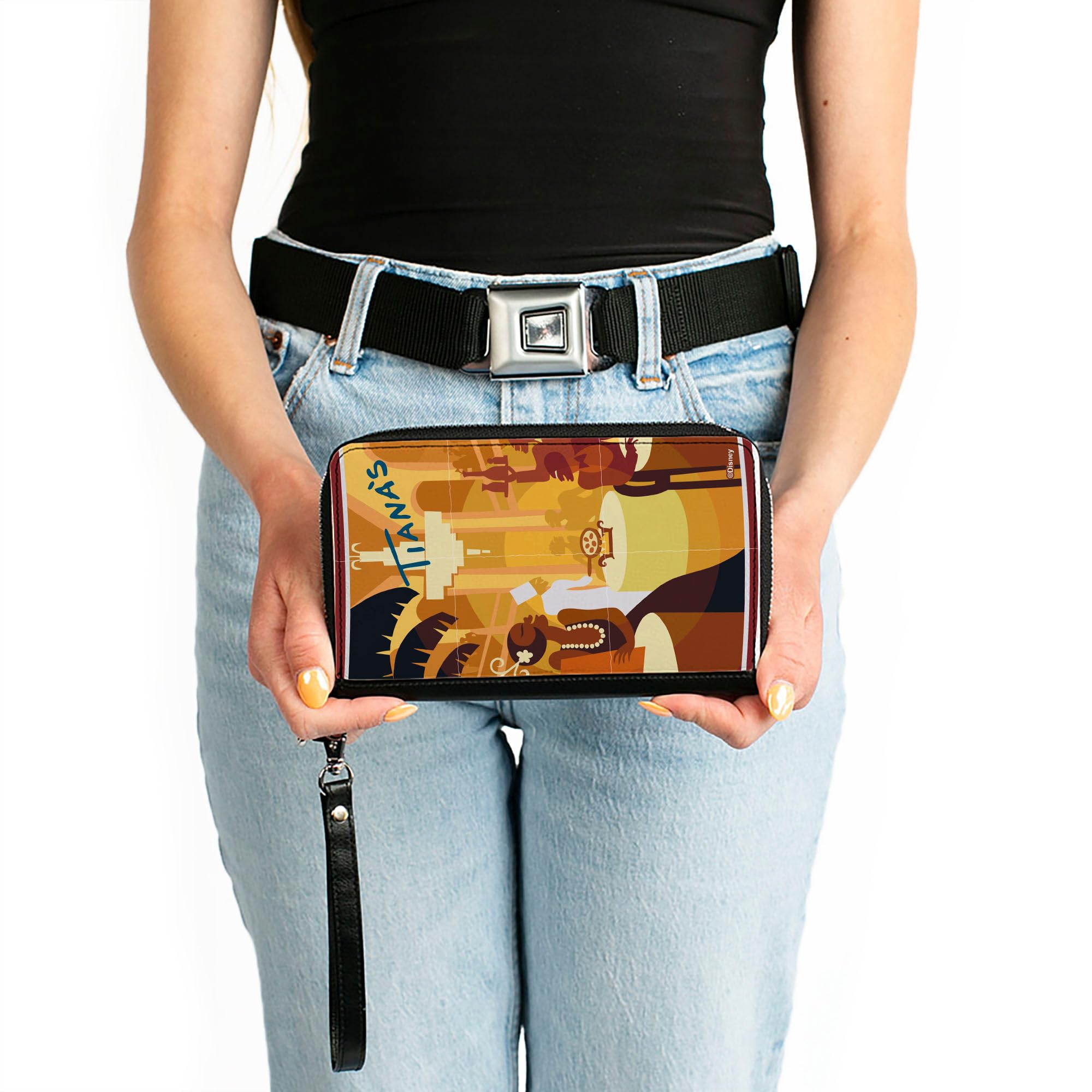 Buckle-Down Disney Wallet, Zip Around, The Princess and the Frog Tianas Place Scene Yellows, Vegan Leather