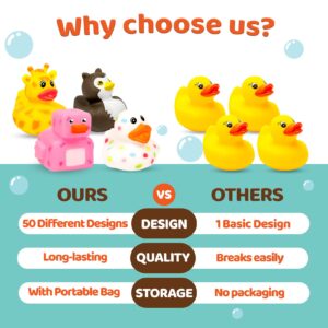 50 Pack Rubber Ducks for Jeep Duck: Assorted Rubber Duck Duckies in Bulk, 2.2inch Cute Mini Rubber Duck Toys in 50 Varieties for Kids Pool Activity,Baby Shower,Baby Bath Accessories