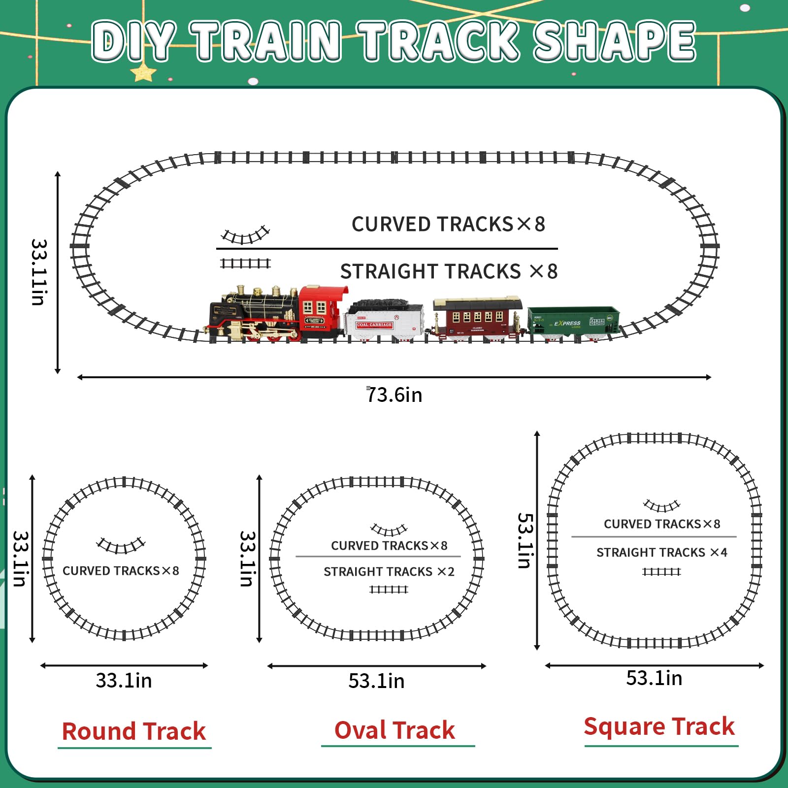 LZZAPJ Train Set for Boys 3-5,Electric Train Tracks Set for Toddlers 2-4 Year Old,Christmas Train Sets for Around The Tree with Smoke, Light & Sounds, Christmas Toy Gifts for Kids Girls Ages 4-8