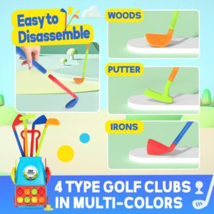 BELLOCHIDDO Toddler Golf Set - Kids Golf Clubs with 8 Balls, 4 Golf Sticks, 2 Practice Holes ＆ a Putting Mat, Indoor & Outdoor Ball Game Play Set Sport Toys Gift for 3 4 5 6+ Year Old