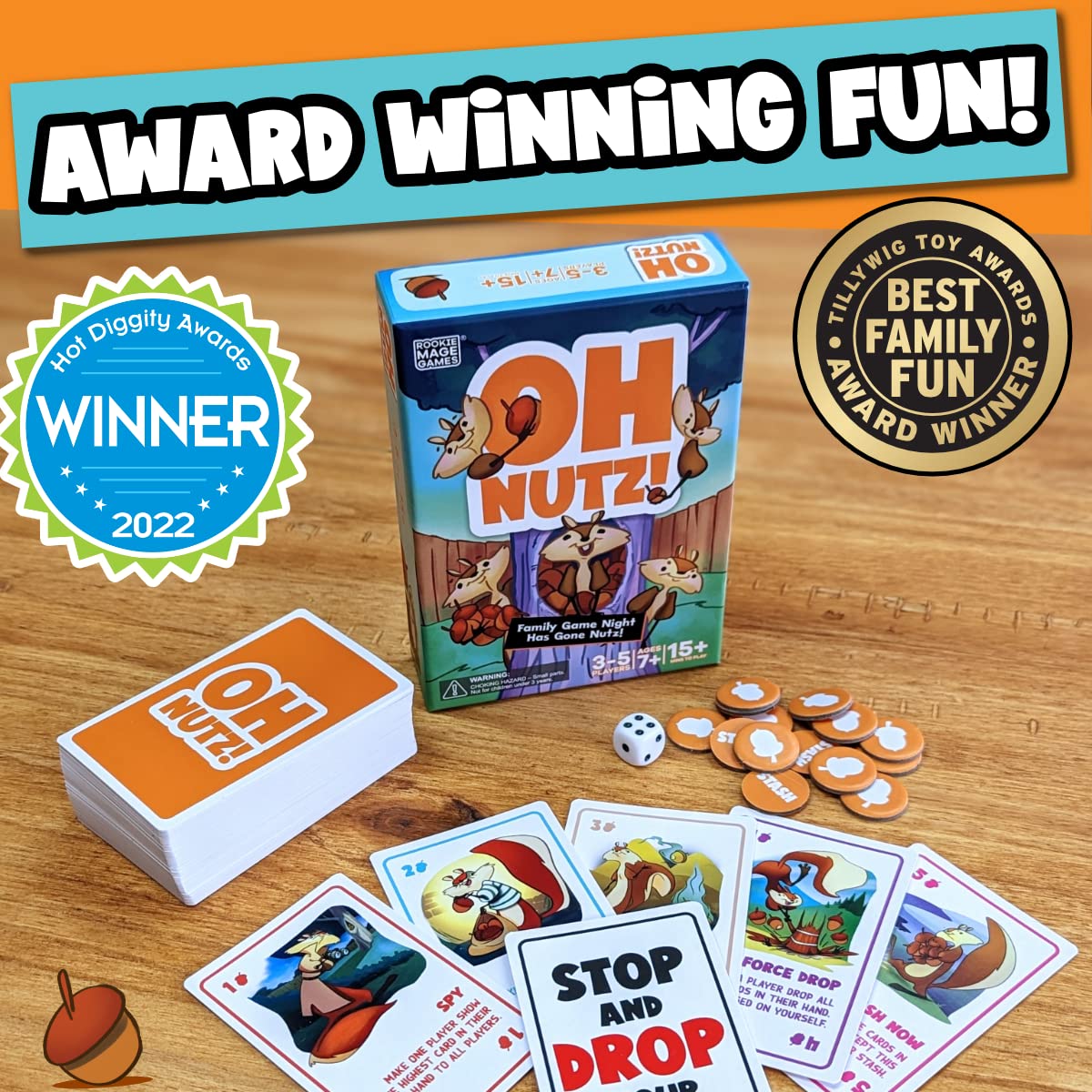 Rookie Mage Games Oh Nutz! - Fast-Paced Family Card Game - Family Game Night Has Gone Nutz! - Easy to Learn, Fun for Adults and Kids - Ideal for 3-5 Players Ages 7 and Up