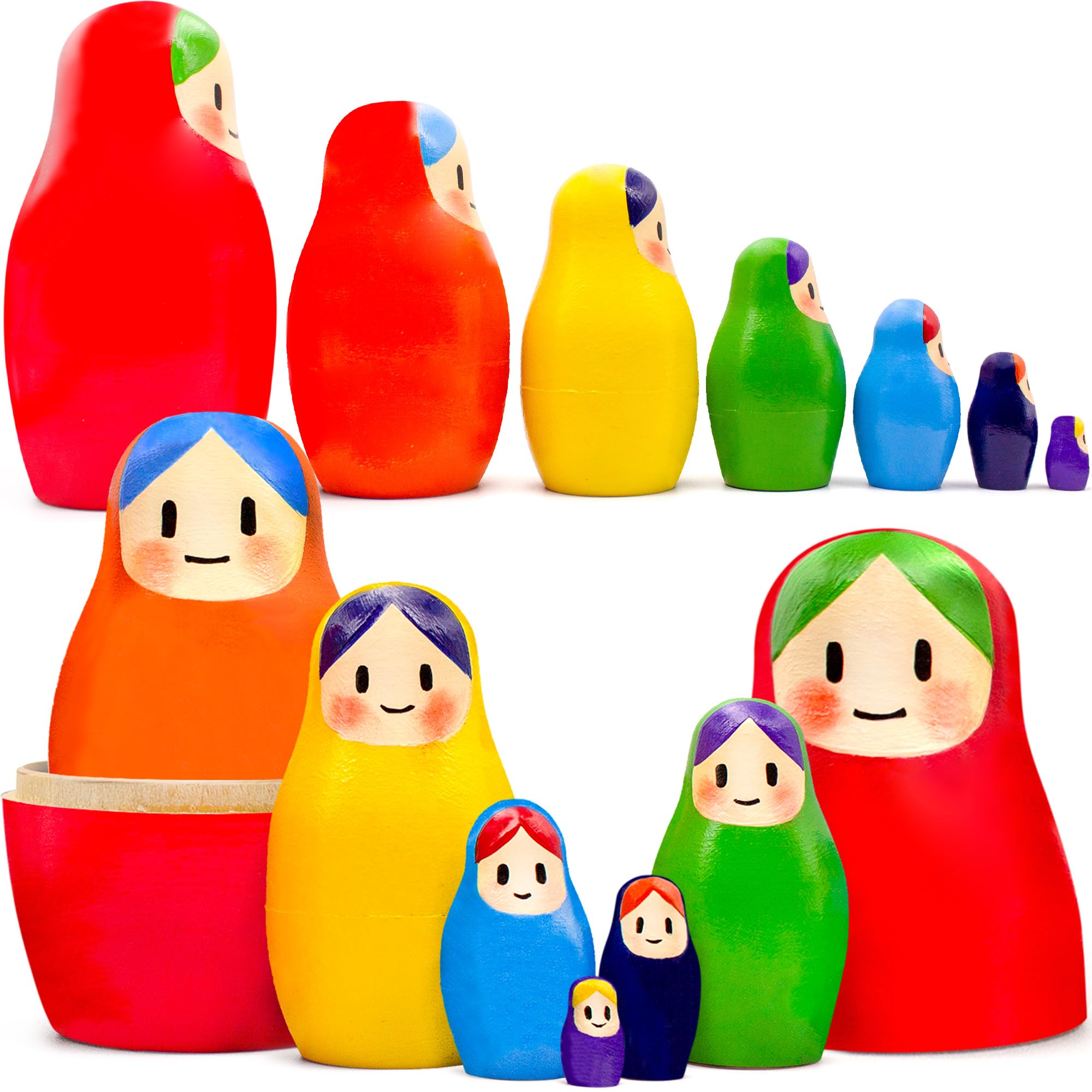 AEVVV Stacking Rainbow Nesting Dolls Set 7 pcs - Wooden Rainbow Stacking Toy - Wooden Nesting Rainbow Toys - Matryoshka Doll Rainbow Decor