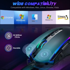 Redragon Gaming Mouse, Wired Gaming Mouse with RGB Backlit, 8000 DPI Adjustable, Mouse with 9 Programmable Macro Buttons & Fire Button, Software Supports DIY Keybinds, M910-K