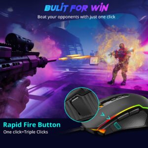 Redragon Gaming Mouse, Wired Gaming Mouse with RGB Backlit, 8000 DPI Adjustable, Mouse with 9 Programmable Macro Buttons & Fire Button, Software Supports DIY Keybinds, M910-K