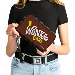 Buckle-Down Movies Wallet, Zip Around, Willy Wonka and the Chocolate Factory Wonka Bar Wrapper Logo, Vegan Leather