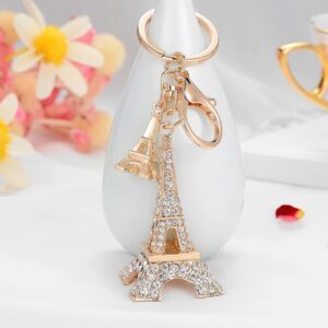 Eiffel Tower Keychain - Pack 1 Crystal Key Ring, Gold Decor for Car Supplies,Gift to Women Girls,Rhinestone Decorations for Bag Accessories (Eiffel Tower)