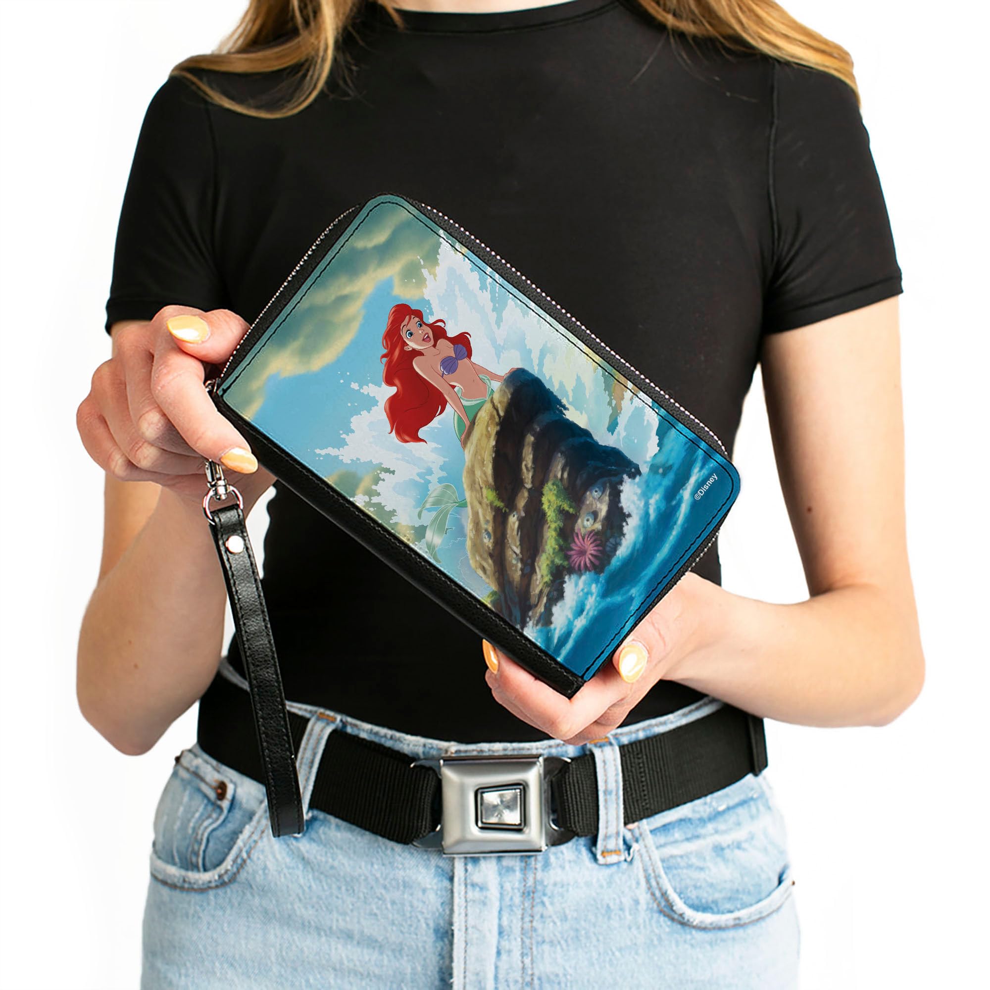 Buckle-Down Disney Wallet, Zip Around, The Little Mermaid Ariel Splash Rock Pose, Vegan Leather