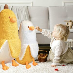 Banana Duck Plush Toy 19.6'',Cute Plushies Banana Stuffed Animal,Duck Plushie Long Banana Duck Plush Pillow,Funny Hugging Pillow Sleeping Cushion Soft Gifts for Boys Girls Birthday Christmas(White)