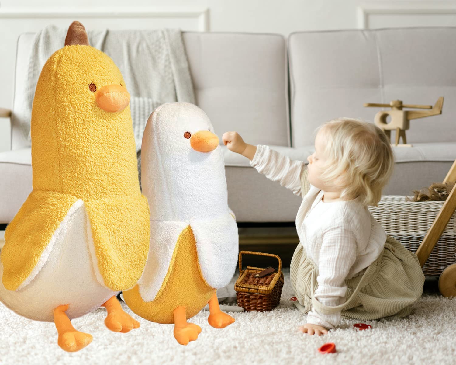 Banana Duck Plush Toy 19.6'',Cute Plushies Banana Stuffed Animal,Duck Plushie Long Banana Duck Plush Pillow,Funny Hugging Pillow Sleeping Cushion Soft Gifts for Boys Girls Birthday Christmas(White)