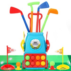 BELLOCHIDDO Toddler Golf Set - Kids Golf Clubs with 8 Balls, 4 Golf Sticks, 2 Practice Holes ＆ a Putting Mat, Indoor & Outdoor Ball Game Play Set Sport Toys Gift for 3 4 5 6+ Year Old