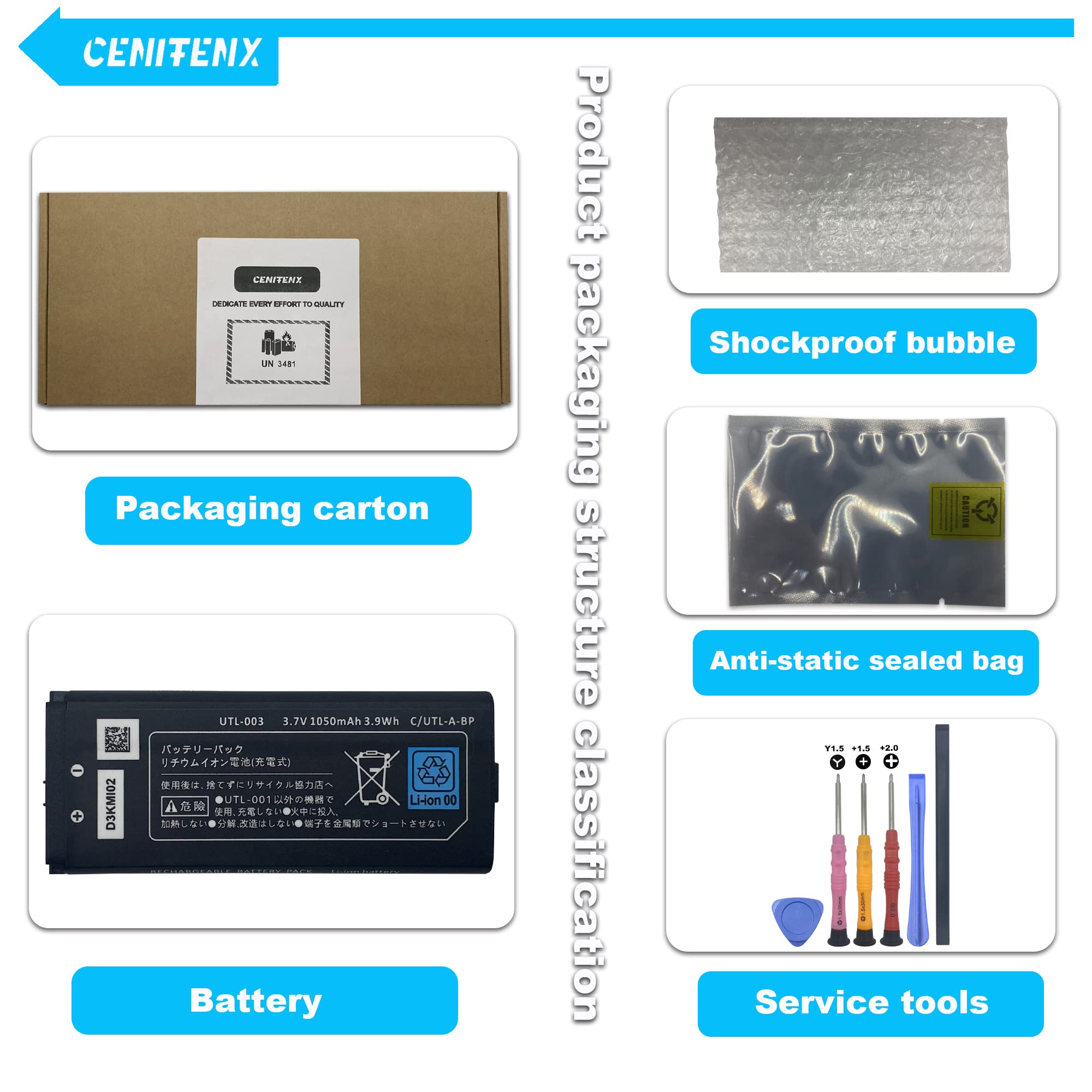 CENIFENX DSi XL Battery, UTL-003 3.7V 1050mAh Replacement for Nintendo DSi XL, DSi LL Game Player Battery, with Repair Tool Kit (Not for Nintendo DSi NDSi DS Lite)