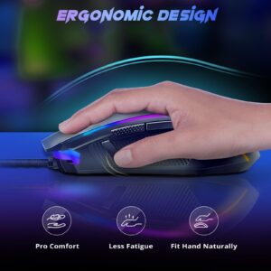 Redragon Gaming Mouse, Wired Gaming Mouse with RGB Backlit, 8000 DPI Adjustable, Mouse with 9 Programmable Macro Buttons & Fire Button, Software Supports DIY Keybinds, M910-K