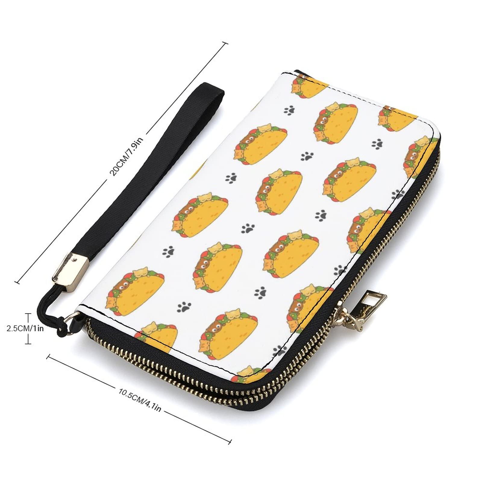 Cute Cats Tacos Women’s Long Wallet PU Clutch Purse with Wristlet Strap Zipper Mini Handbag