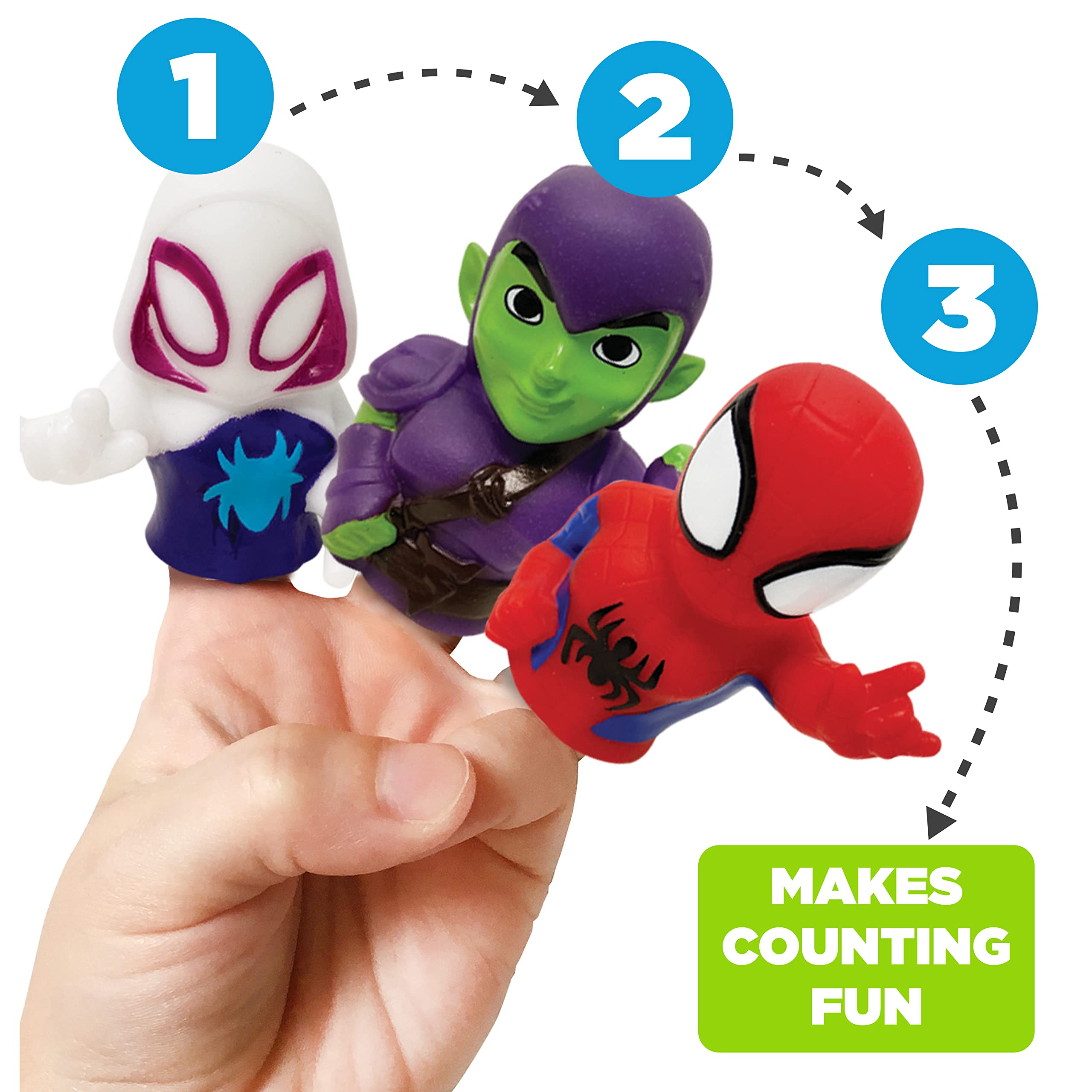 Spidey & His Amazing Friends 5 Piece Finger Puppet Set - Party Favors, Educational, Bath Toys, Floating Pool Toys, Beach Toys, Finger Toys, Playtime